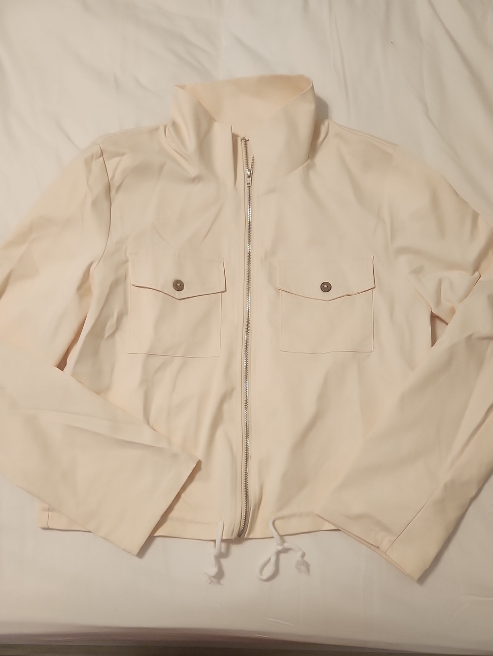 Light Cream Zip-Front cropped Jacket